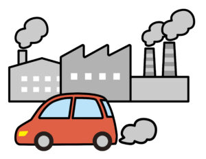 工場と車の排気ガス
