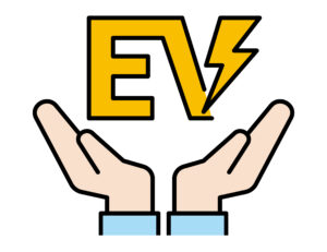EVの文字と手