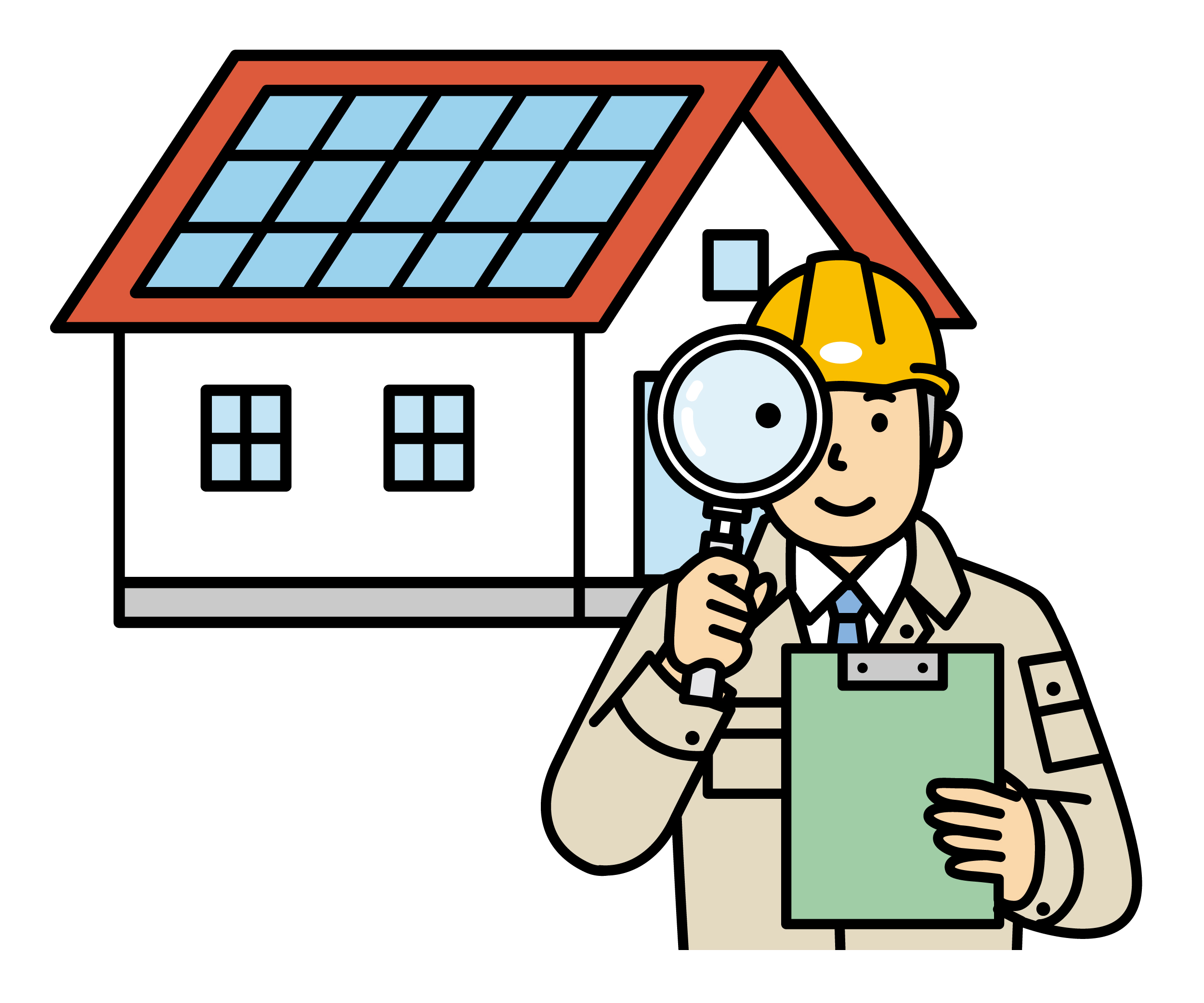 太陽光付の家を虫眼鏡で見る人