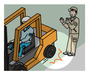 フォークリフトに踏まれる人